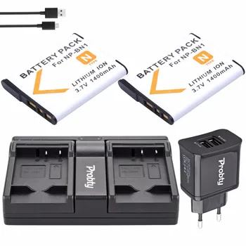 2 бр. Проба батерия NP-BN1 NP BN1 + USB Двойно зарядно устройство + съединители за Sony DSC-QX10 DSC-QX30 DSC-QX100 DSC-TF1 DSC-TX10 DSC-TX20 TX30 Изображение