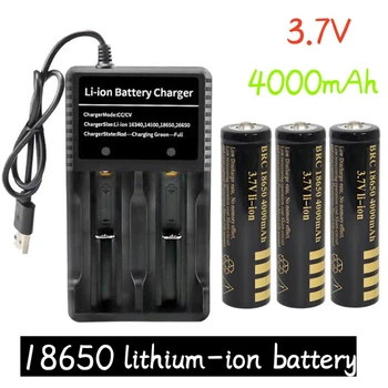 2023оригинальная литиево-йонна акумулаторна батерия 18650 4000 mah 3,7 В led фенерче + USB зарядно устройство Изображение