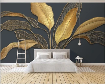 beibehang Индивидуални нови модерни абстрактни тапети за хола с голям лист и цветен модел във формата на цвете растения Изображение