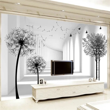 wellyu индивидуални голям стенопис творческа подобрения в дома, 3D коридор глухарчета дървета, птици ТЕЛЕВИЗИЯ фон на стената Изображение