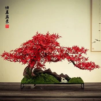 Изкуствена поздравителна бор, Червен клен, бонсай, декорация за микро-пейзаж Изображение