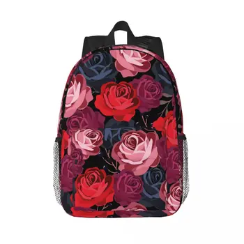 Модерен раница с изображение на рози, чанта за малки момчета и момичета, ученически пътни чанти, детски подаръци за Коледа Изображение