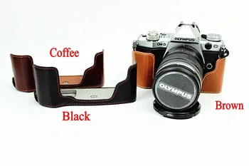 Нов калъф за фотоапарат от естествена кожа, с половина на корпуса, чанта за Olympus EM5 II OMD EM5II EM5 Mark II, долна капачка, открит батерия Изображение