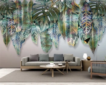 тапети beibehang на поръчка papel de parede, ръчно рисувани, пресни листа от тропически растения в скандинавски стил, декоративна живопис Изображение