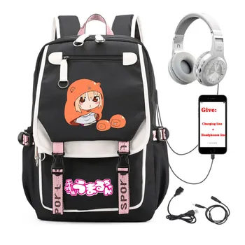 Химуто! Раница с USB порт в стил аниме Умару-чан, найлон училищна книга, пътни чанти, за студенти, ежедневни голяма чанта-месинджър за лаптоп Изображение