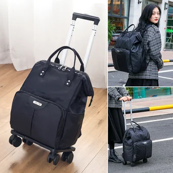 Чанта на колела за пътуване, чанти, колички, женски пътен раница, куфар, чанта за количка, голям голям пътнически сак за багаж с колела Изображение